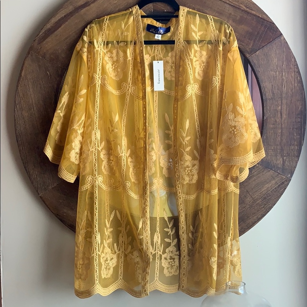 NWT Blue Rain Kali embroidered lace kimono